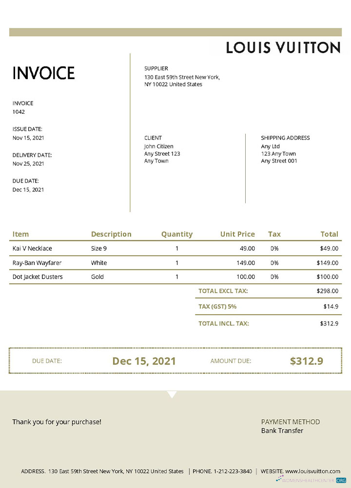 Download USA Louis Vuitton invoice template Photoshop template